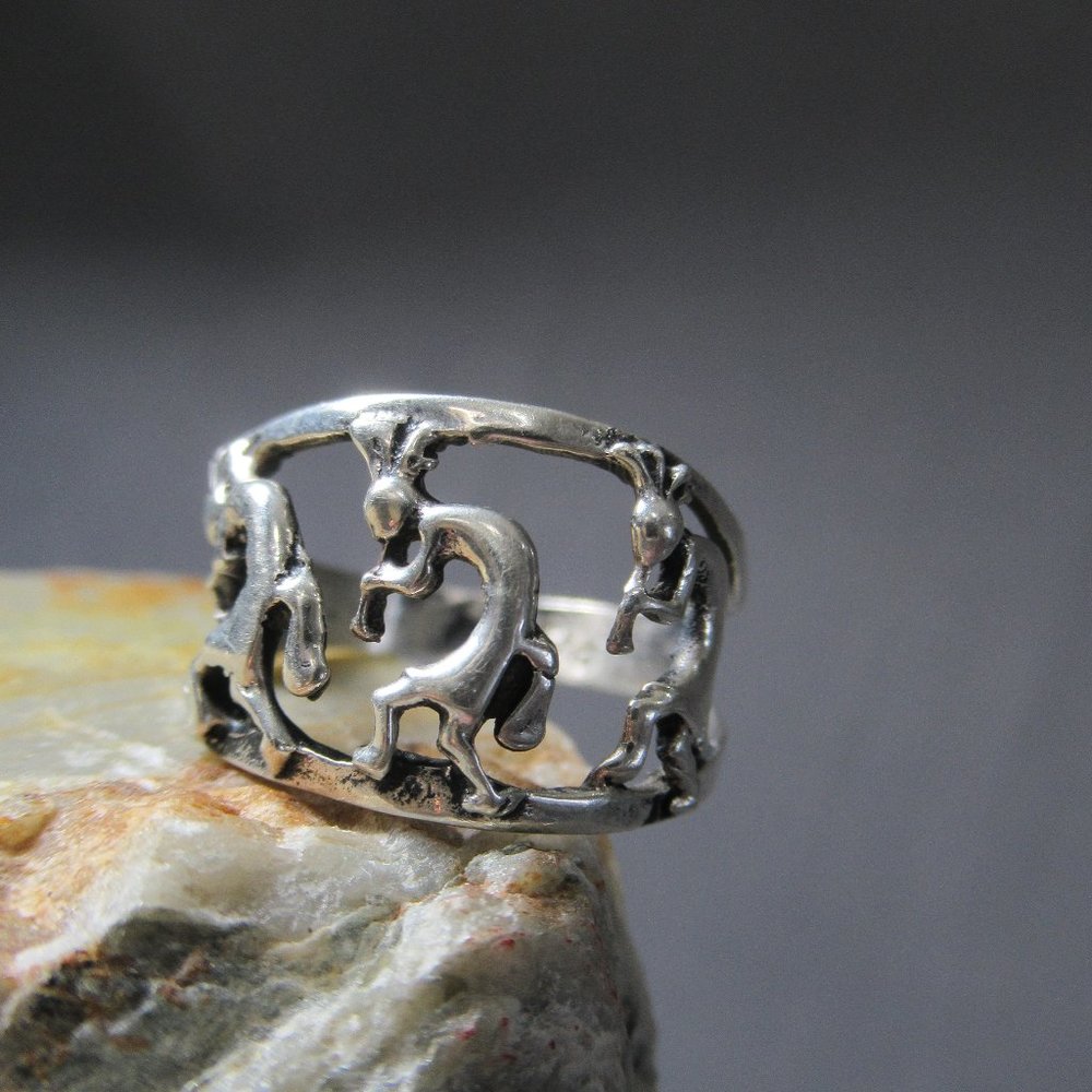 Sterling Kokopelli Ring, Pueblo Artisan Silver Kachina